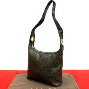 Celine Macadam Blason Triomphe circle logo leather shoulder bag black